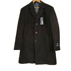 NEW! Nautica Mens Barge Wool/Cashmere Italian Blend Black Overcoat Size 38S $450